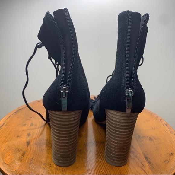 Marc Fisher Shaini Black Leather Cutout Perforated Peep-Toe Heel Boot Shoe 8M - Picture 11 of 16